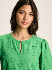 Joules Isabel Green Cotton Broderie Dress - Image 5 of 6