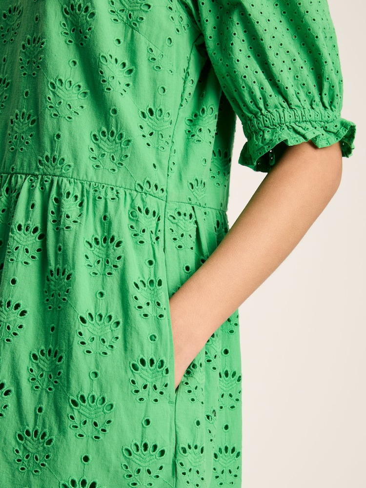 Joules Isabel Green Cotton Broderie Dress - Image 6 of 6