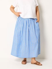Yours Curve Blue Gingham Skirt - Image 1 of 5