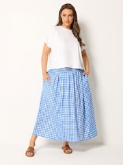 Yours Curve Blue Gingham Skirt - Image 2 of 5
