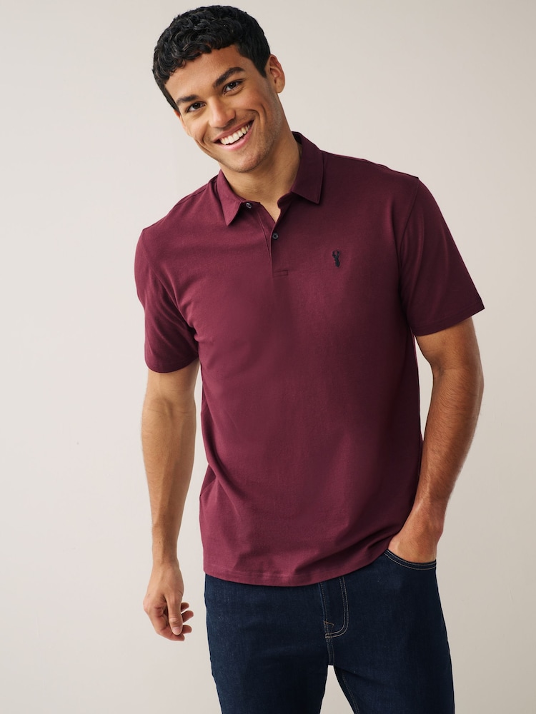 Navy/White/Burgundy/Black/Grey Regular Fit Regular Fit Short Sleeve Jersey Polo Shirts 5 Pack - Image 4 of 10