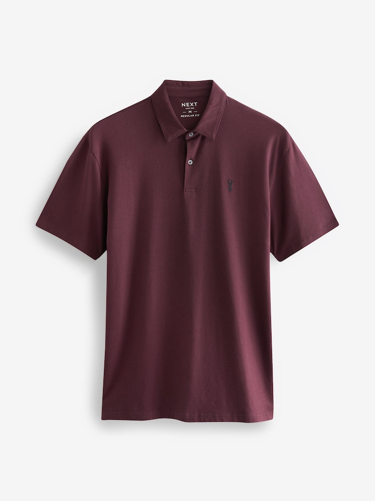 Navy/White/Burgundy/Black/Grey Regular Fit Regular Fit Short Sleeve Jersey Polo Shirts 5 Pack - Image 7 of 10