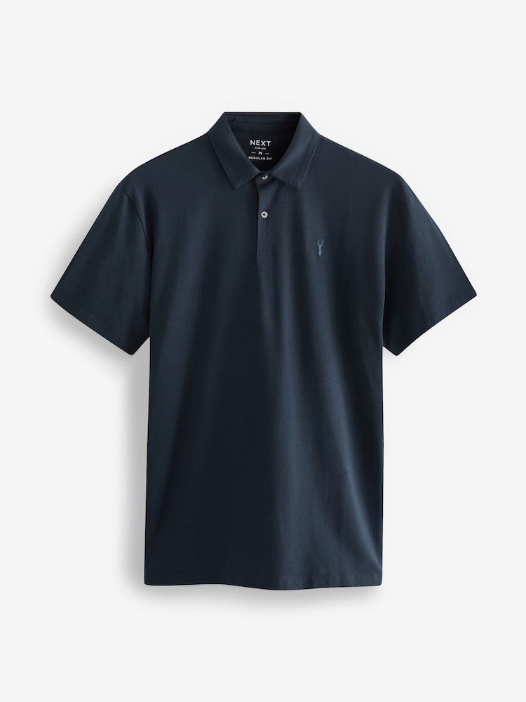 Navy/White/Burgundy/Black/Grey Regular Fit Regular Fit Short Sleeve Jersey Polo Shirts 5 Pack - Image 8 of 10