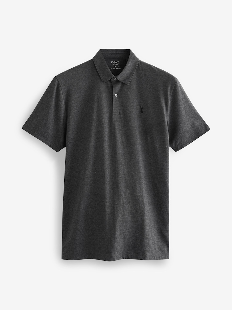 Navy/White/Burgundy/Black/Grey Regular Fit Regular Fit Short Sleeve Jersey Polo Shirts 5 Pack - Image 9 of 10