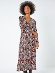 Dusk Multi Animal Animal Ruched Front Stretch Midi Dress - Image 2 of 5