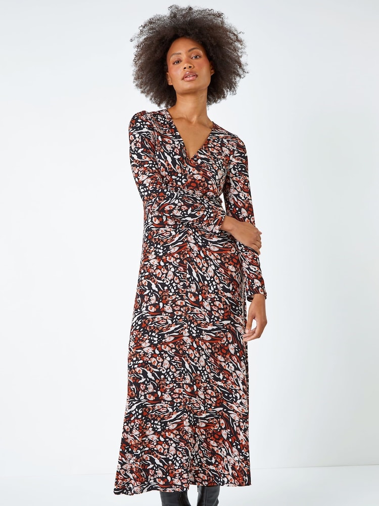 Dusk Multi Animal Animal Ruched Front Stretch Midi Dress - Image 2 of 5