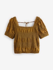 Ochre Yellow Short Sleeve Smock Tie Back Top - Image 5 of 6