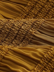 Ochre Yellow Short Sleeve Smock Tie Back Top - Image 6 of 6
