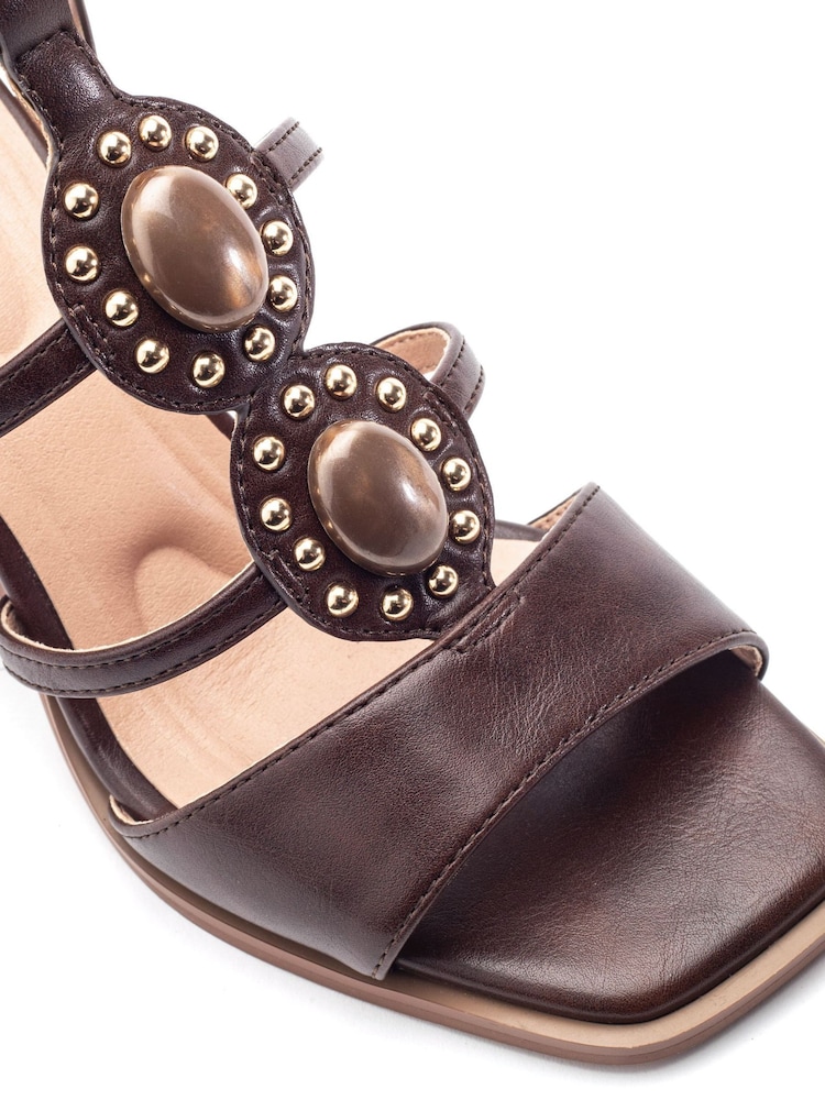 Moda in Pelle Brown Megarah Stone Detail Block Heel Sandals - Image 3 of 3 Moda in Pelle Brown Megarah Stone Detail Block Heel Sandals - Image 3 of 3