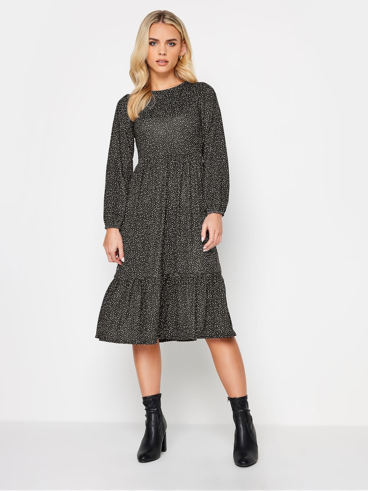PixieGirl Petite Black Tiered Long Sleeve Midi Dress - Image 1 of 5