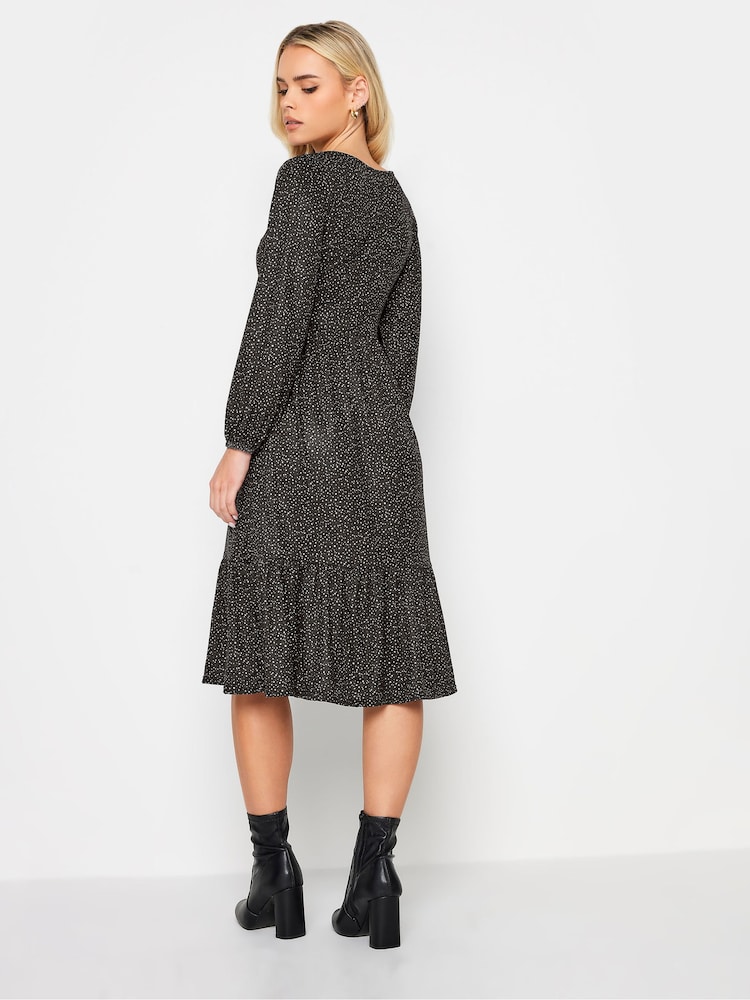 PixieGirl Petite Black Tiered Long Sleeve Midi Dress - Image 2 of 5