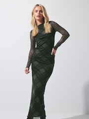 PixieGirl Petite Green Checked Maxi Mesh Skirt - Image 1 of 5