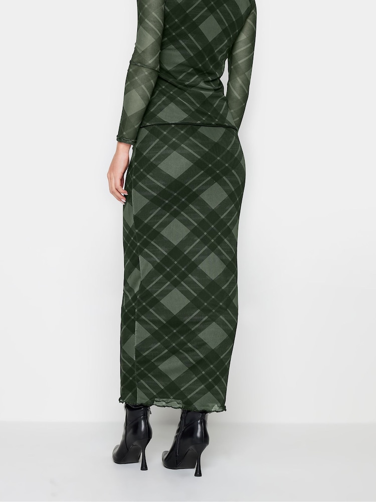 PixieGirl Petite Green Checked Maxi Mesh Skirt - Image 2 of 5