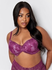 Yours Curve Purple & Black Satin Lace Padded Bras 2 Pack - Image 2 of 5
