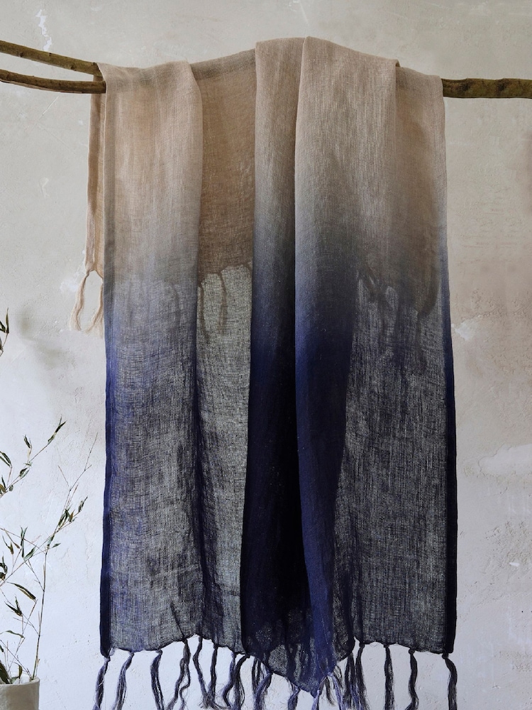French Connection Indigo Alawi Ombre 100% Linen Throw - Image 1 of 2