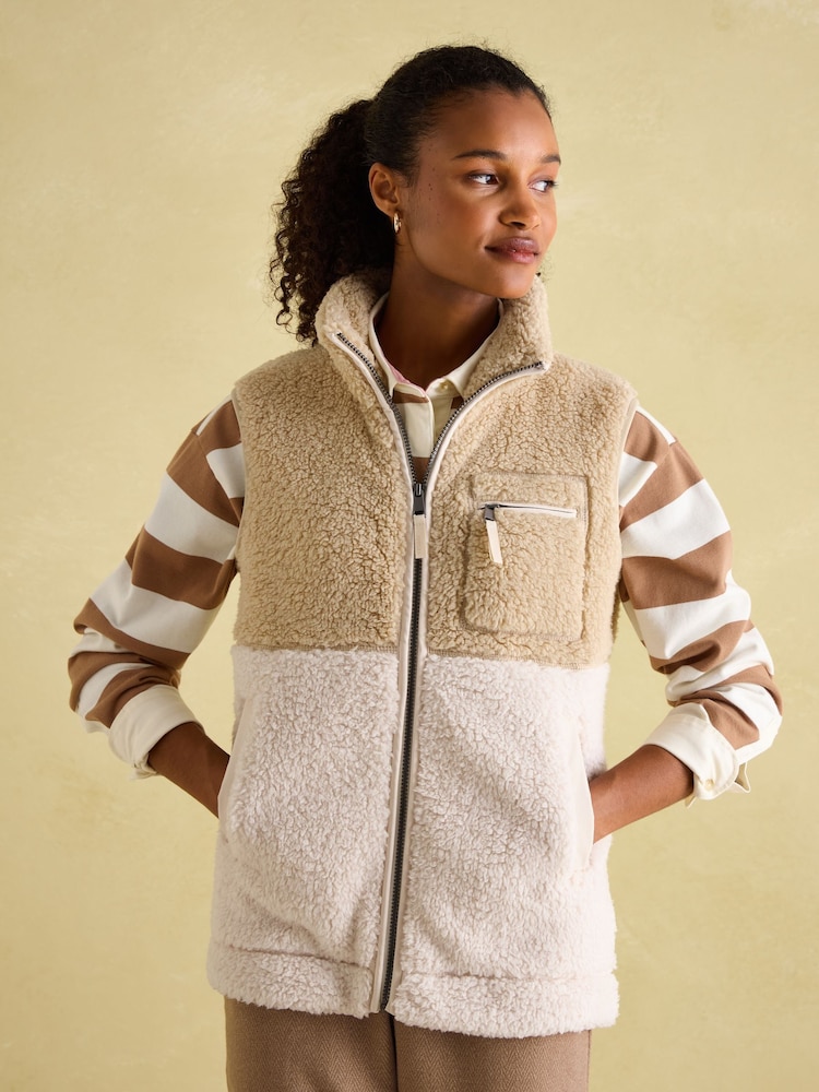 Joules Mallory Cream Fleece Gilet - Image 1 of 7