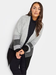 Yours Curve Grey Colourblock Longline Knitted Cardigan - Image 1 of 4