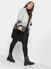 Yours Curve Grey Colourblock Longline Knitted Cardigan - Image 2 of 4