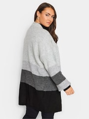 Yours Curve Grey Colourblock Longline Knitted Cardigan - Image 3 of 4