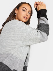 Yours Curve Grey Colourblock Longline Knitted Cardigan - Image 4 of 4
