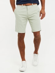Threadbare Green Cotton Stretch Turn-Up Chino Shorts with Woven Belt - Image 1 of 4