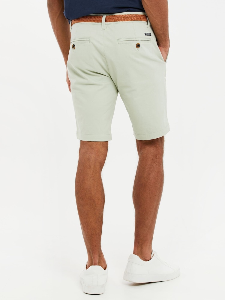 Threadbare Green Cotton Stretch Turn-Up Chino Shorts with Woven Belt - Image 2 of 4