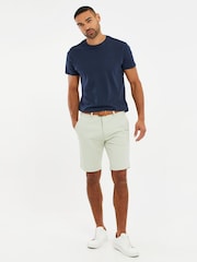 Threadbare Green Cotton Stretch Turn-Up Chino Shorts with Woven Belt - Image 3 of 4
