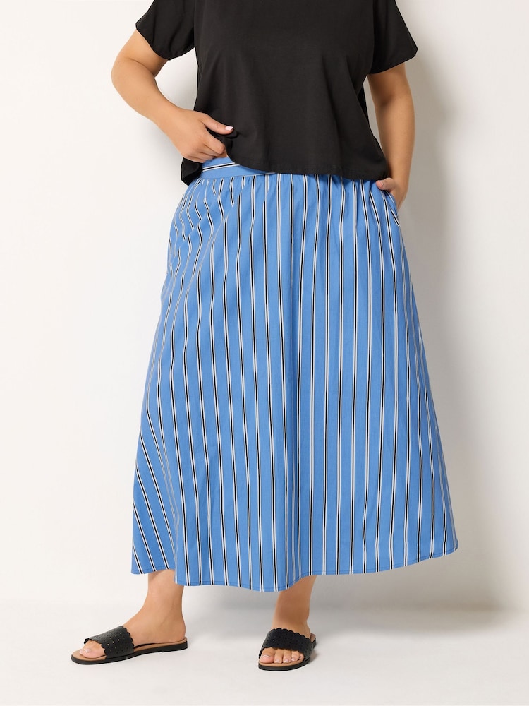 Yours Curve Blue Stripe Skirt - Image 1 of 6 Yours Curve Blue Stripe Skirt - Image 1 of 6