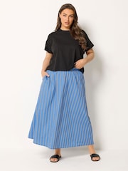 Yours Curve Blue Stripe Skirt - Image 3 of 6