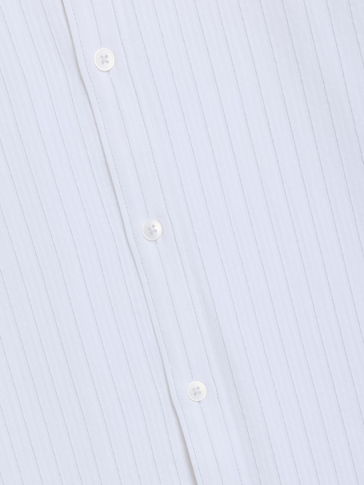 French Connection White Cotton Seersucker Pinstripe Button Long Sleeve Shirt - Image 6 of 6