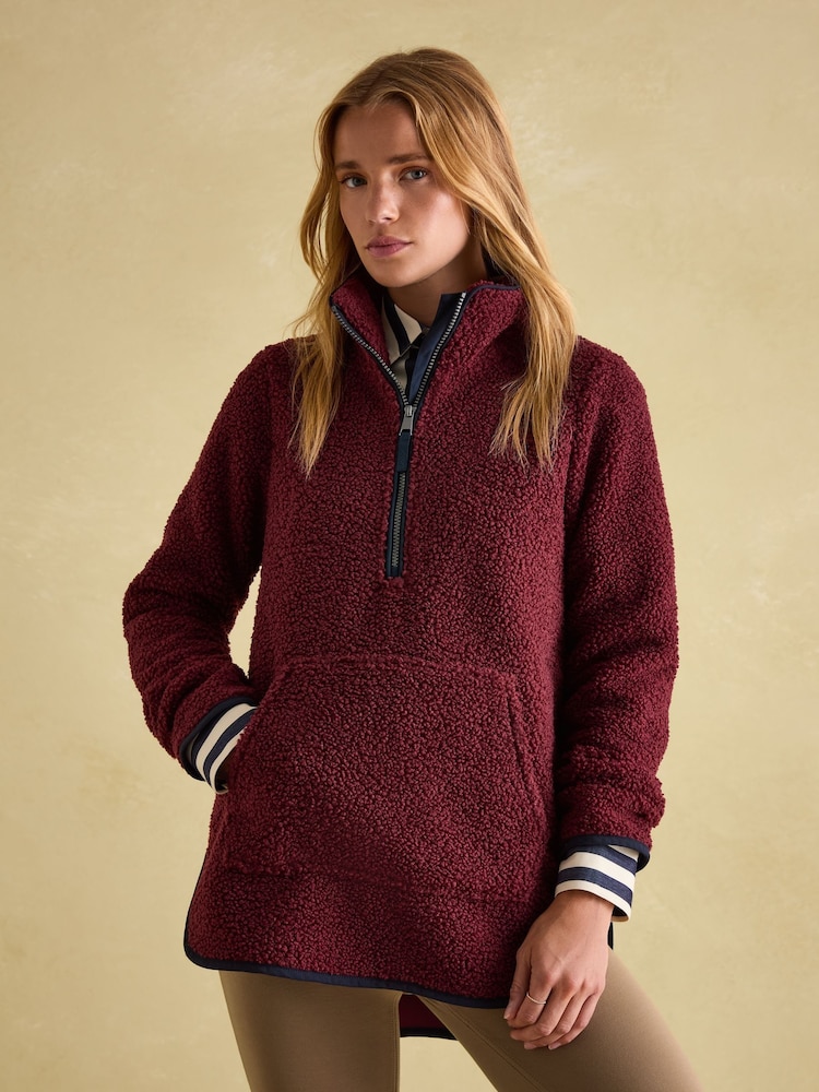 Joules Aldeburgh Burgundy Quarter Zip Fleece - Image 1 of 8 Joules Aldeburgh Burgundy Quarter Zip Fleece - Image 1 of 8
