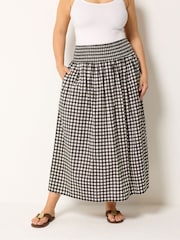 Yours Curve Brown Gingham Skirt - Image 1 of 5