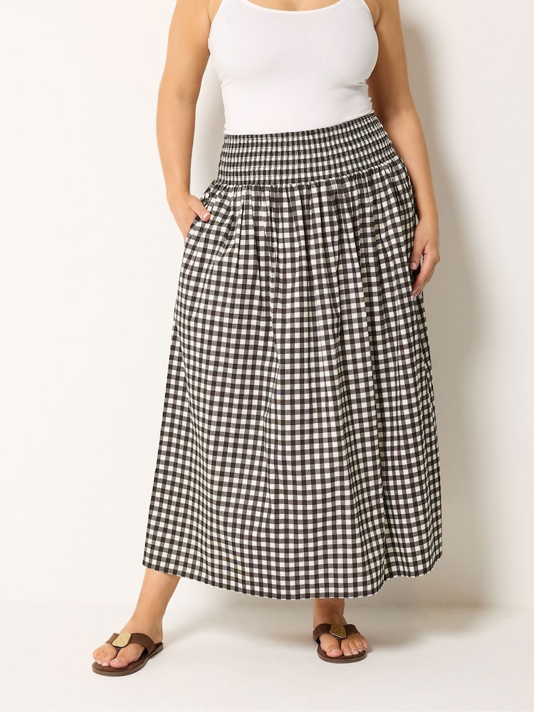 Yours Curve Brown Gingham Skirt - Image 1 of 5
