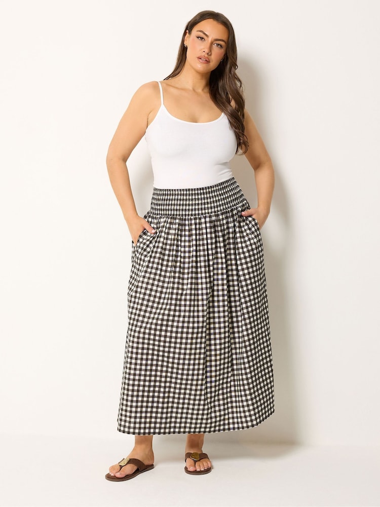 Yours Curve Brown Gingham Skirt - Image 2 of 5