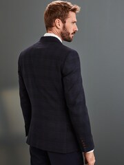 Navy Check Slim Fit Signature Angelico 100% Wool Suit Jacket - Image 3 of 9