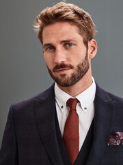 Navy Check Slim Fit Signature Angelico 100% Wool Suit Jacket - Image 5 of 9
