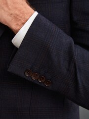 Navy Check Slim Fit Signature Angelico 100% Wool Suit Jacket - Image 7 of 9