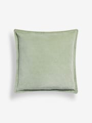 French Connection Sage Green 100% Cotton Washed Velvet Cushion - Image 2 of 4