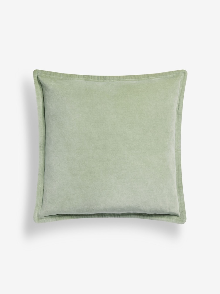 French Connection Sage Green 100% Cotton Washed Velvet Cushion - Image 2 of 4