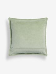 French Connection Sage Green 100% Cotton Washed Velvet Cushion - Image 3 of 4
