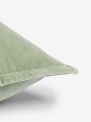 French Connection Sage Green 100% Cotton Washed Velvet Cushion - Image 4 of 4