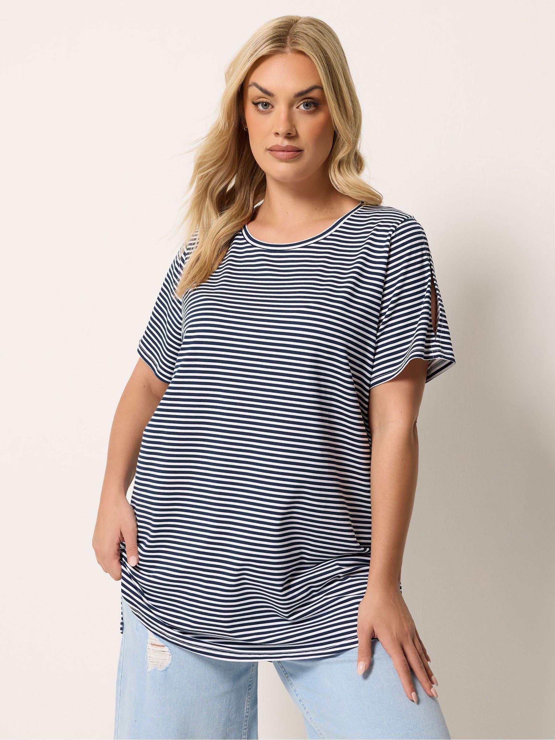 Yours Curve Women's Blue Stripe Swing T-Shirt