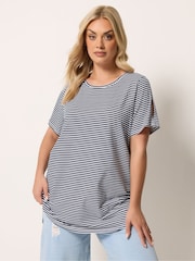 Yours Curve Blue Stripe Swing T-Shirt - Image 1 of 6