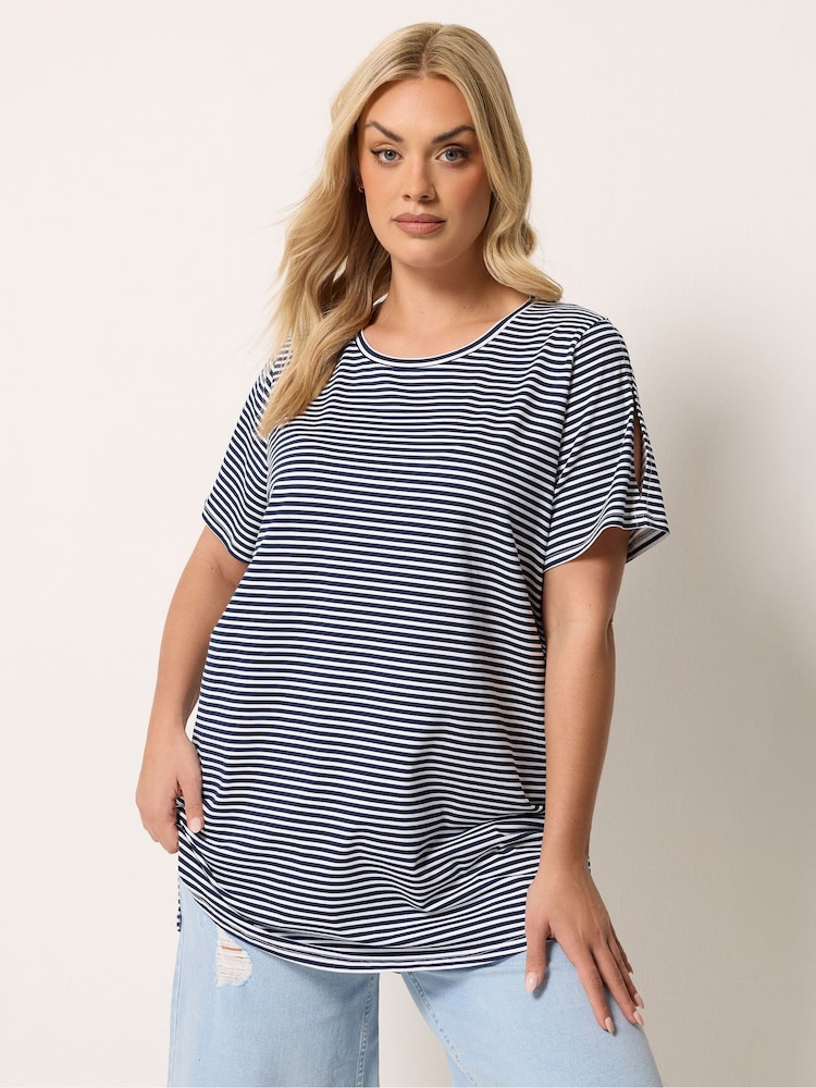 Yours Curve Blue Stripe Swing T-Shirt - Image 1 of 6