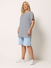 Yours Curve Blue Stripe Swing T-Shirt - Image 2 of 6