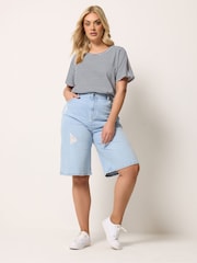 Yours Curve Blue Stripe Swing T-Shirt - Image 3 of 6