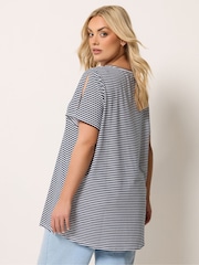 Yours Curve Blue Stripe Swing T-Shirt - Image 4 of 6