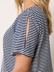 Yours Curve Blue Stripe Swing T-Shirt - Image 5 of 6