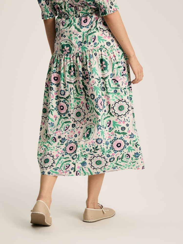 Joules Elle Pink & Green Co-Ord Midi Skirt - Image 2 of 7