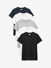 Black/Grey Marl/White/Navy Slim Fit 100% Cotton Underwear T-Shirts 5 Pack - Image 1 of 11